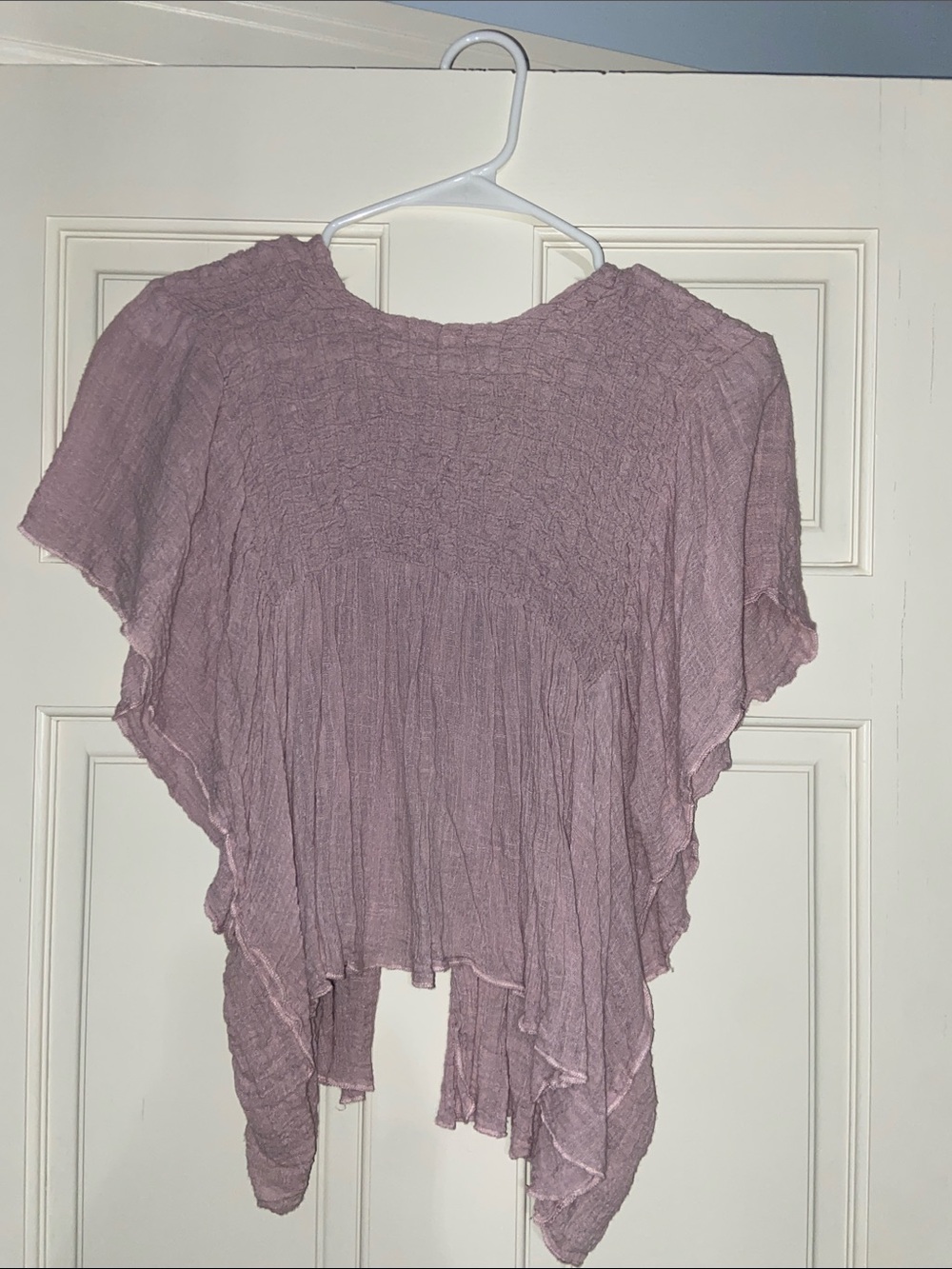 Free People Mauve Crinkle Flutter Sleeve Blouse